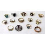 A SELECTION OF 9 CARAT YELLOW GOLD DRESS RINGS set with various gemstones to include opals,