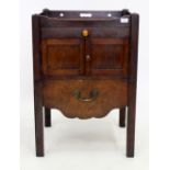 AN 18TH CENTURY MAHOGANY COMMODE with pierced galleried top standing on square tapering legs, 56cm x