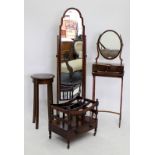 A 20TH CENTURY MAHOGANY CHEVAL DRESSING MIRROR a 19th century mahogany canterbury, two occasional