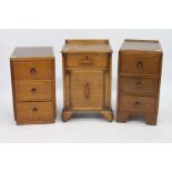 TWO SMALL BEDSIDE CHESTS OF THREE DRAWERS each 35cm wide and a further bedside cabinet (3)