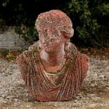 A TERRACOTTA COLOURED PLASTER BUST after the antique, 57cm wide x 67cm high (AF)