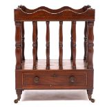 AN UNUSUAL 19TH CENTURY, POSSIBLY COLONIAL PADAUK WOOD CANTERBURY with turned supports and spindles,