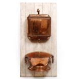 A COPPER LAVABO mounted onto a white painted board, 101cm x 50cm