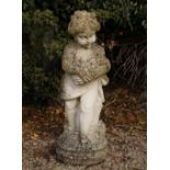 A CARVED VICENZA STONE SCULPTURE of a girl holding two birds, 95cm high