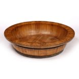 A LARGE TURNED WOODEN SHALLOW BOWL 83cm diameter x 20cm high