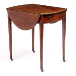 A GEORGE III MAHOGANY OVAL PEMBROKE TABLE with rosewood crossbanded decoration, ruled joints, single