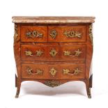A LOUIS XV MARBLE TOPPED SERPENTINE COMMODE with two short over two long drawers, the commode