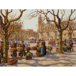 GASTON AUBERT (19TH / 20TH CENTURY SCHOOL) A Provence market place, oil on canvas, signed lower