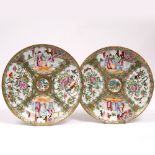 TWO LATE 19TH / EARLY 20TH CENTURY CANTONESE FAMILLE VERTE PLATES 25cm across (2)