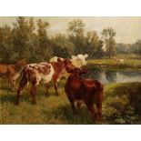 CHARLES COLLINS RBA (1851 - 1921) Cattle in a meadow, oil on canvas, signed lower left, 69.5cm x