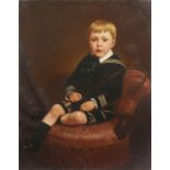 J CHARNOCK (19TH CENTURY SCHOOL) A portrait of a young boy seated in a chair holding a whip,