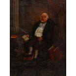 AN ANTIQUE NAIVE PORTRAIT of a seated gentleman, oil on canvas, 60cm x 45cm