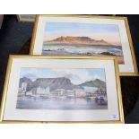 VALERIE PETTS WATERCOLOURS of harbour and a coastal scene, the smallest 21cm x 44cm (2)