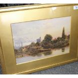 JOHN HEATON (19TH CENTURY SCHOOL) A river with church beyond, watercolour, signed lower left 25.