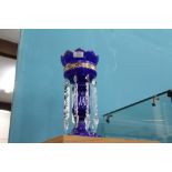 AN ANTIQUE BLUE GLASS TABLE LUSTER 35cm in height
