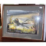 A 20TH CENTURY GOUACHE PAINTING DEPICTING AUTUMN COUNTRYSIDE indistinctly signed John .......,