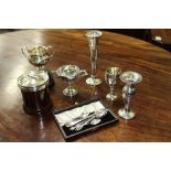 A SMALL QUANTITY OF SILVER to include trophy cups and a trumpet vase