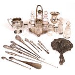 A COLLECTION OF SILVER and silver plate to include boot hooks