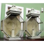 A PAIR OF PAINTED OCTAGONAL WALL LANTERNS 32.5cm wide x 53cm high