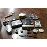 SILVER ITEMS TO INCLUDE brushes, picture frames and a compact