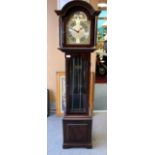 A CONTEMPORARY SMALL SIZE LONGCASE CLOCK with three train movement, chiming on gongs 41cm wide x