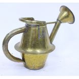 AN ANTIQUE FRENCH BRASS WATERING CAN with hinged loop handle, 47cm high