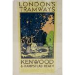 A WATERLOW & SONS LONDON'S TRAMWAY KENWOOD & HAMPSTEAD HEATH POSTER with artwork designed by