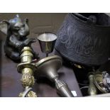 MISCELLANEOUS METALWARE to include a pair of antique brass candlesticks, pewter tankards, a Middle