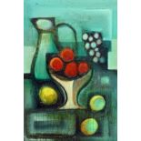 A LATE 20TH CENTURY RUSSIAN MODERN STILL LIFE depicting a vase of fruit, signed indistinctly,