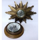 AN ELLIOT GILDED STAR BURST WALL CLOCK 44cm wide and a G.S. Proctor of Newcastle on Tyne aneroid