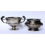 AN EARLY 20TH CENTURY SILVER FOOTED BOWL with lion's mask ring handles and marks for Sheffield 1978,