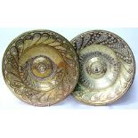 TWO SIMILAR CANTAGALLI LUSTER CHARGES with moulded lobed rings and stylised bands of decoration,