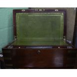 A VICTORIAN MAHOGANY BRASS BOUND WRITING BOX with green leather inset writing slope within, 45cm