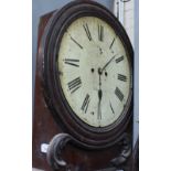 A 19TH CENTURY MAHOGANY CASED DIAL CLOCK in poor condition (losses and damages), 50cm high overall