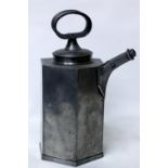 A 19TH CENTURY PEWTER HEXAGONAL CANISTER converted to a watering can 39cm in height