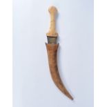 An Ottoman Jambiya dagger 19th Century with ivory handle, the top of the blade with inlaid bird