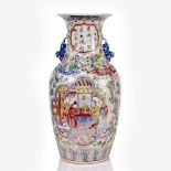 A Chinese Canton baluster vase late 19th/early 20th Century painted in enamels with an interior