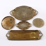 A collection of Indian Benares trays and a Chinese metal stand (5)