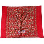 An Ottoman large red ground silk wall hanging/cover 19th Century embroidered with Tree of Life