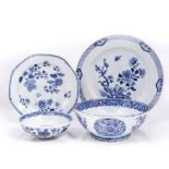 A Chinese blue and white porcelain bowl 19th Century 22cm, two Chinese blue and white export dishes,