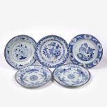 A pair of Chinese export blue and white plates early 19th Century and three other Chinese blue and