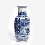 A Chinese blue and white porcelain baluster vase 19th Century with mountain, lake and garden