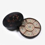 A Chinese Canton hors d'oeuvre set circa 1900 in a black lacquer lined case with dragon