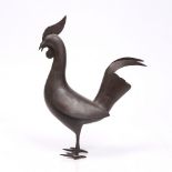 A Qajar steel model cockerel 19th Century the standing bird with silver Damascene style inlay,