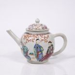 A Chinese Mandarin ovoid teapot 18th Century with scholars and other figures in a garden setting,