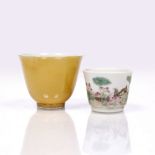 A Chinese porcelain miniature tapered beaker shaped cup early Republican period the exterior