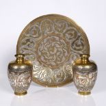 A collection of silver-inlaid brass Cairo ware Egypt or Syria late 19th century comprising of a pair