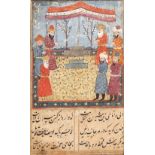 Two Indo-Persian miniatures 17th Century one depicting a Maharajah under a tent with attendant