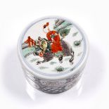 A Chinese porcelain cylindrical box and cover 19th Century decorated in famille verte with a