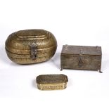 A Persian bronze lidded casket 18th century, engraved with Islamic calligraphy to each panel, 15cm